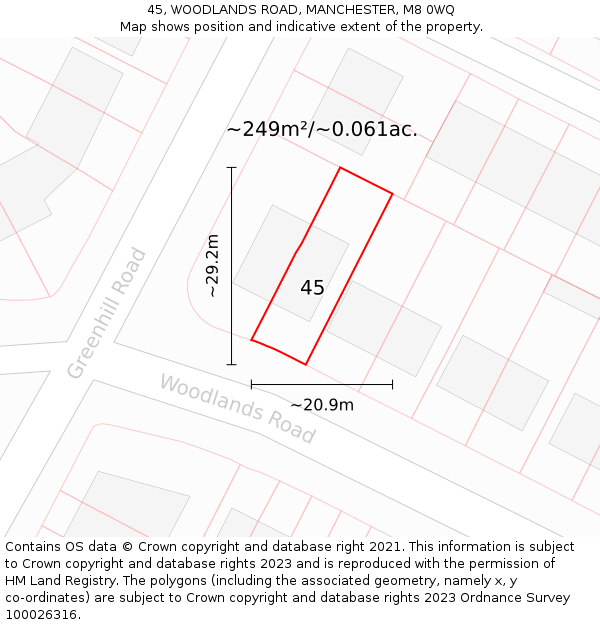 45, WOODLANDS ROAD, MANCHESTER, M8 0WQ: Plot and title map
