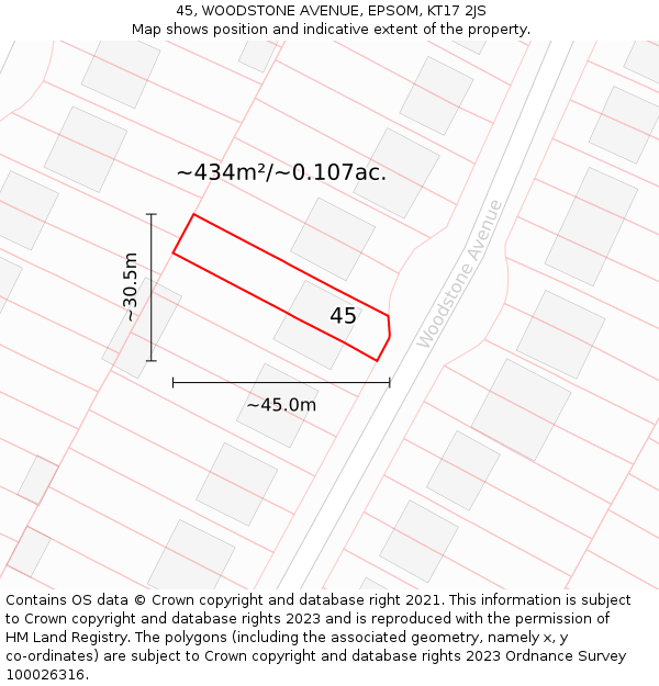 45, WOODSTONE AVENUE, EPSOM, KT17 2JS: Plot and title map