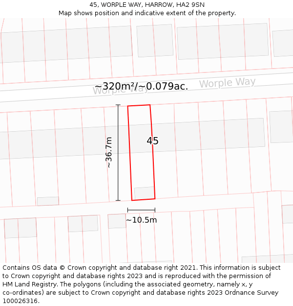 45, WORPLE WAY, HARROW, HA2 9SN: Plot and title map
