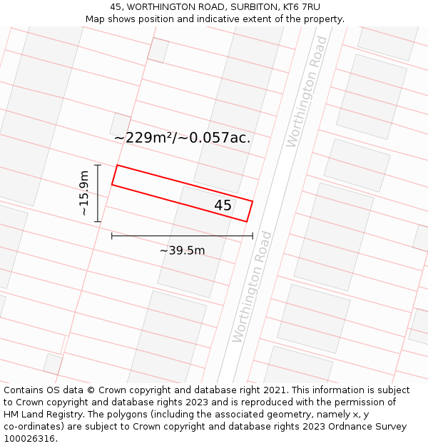 45, WORTHINGTON ROAD, SURBITON, KT6 7RU: Plot and title map