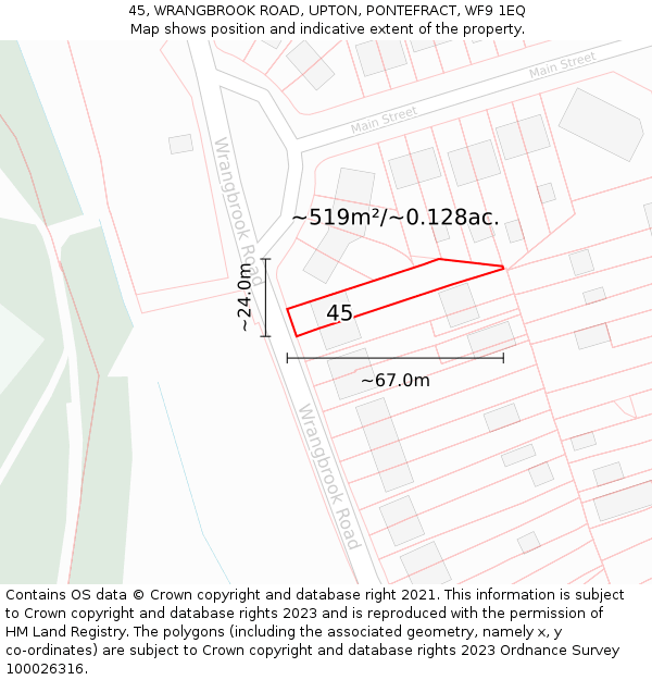 45, WRANGBROOK ROAD, UPTON, PONTEFRACT, WF9 1EQ: Plot and title map