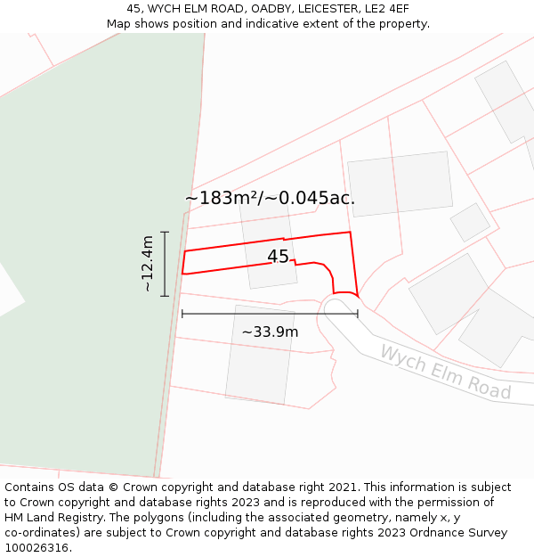 45, WYCH ELM ROAD, OADBY, LEICESTER, LE2 4EF: Plot and title map