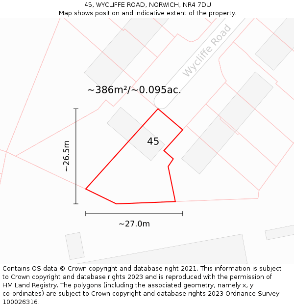 45, WYCLIFFE ROAD, NORWICH, NR4 7DU: Plot and title map