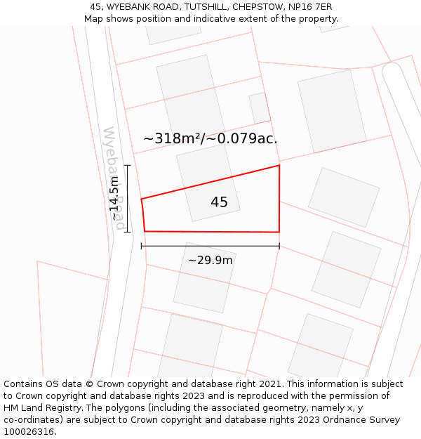 45, WYEBANK ROAD, TUTSHILL, CHEPSTOW, NP16 7ER: Plot and title map