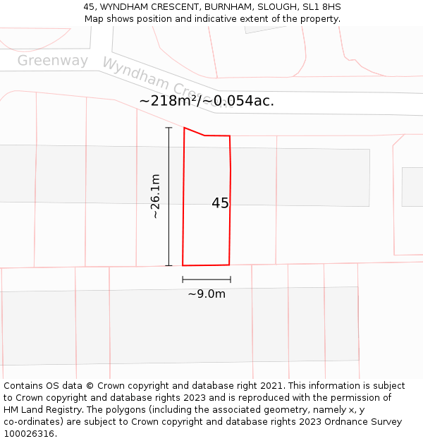45, WYNDHAM CRESCENT, BURNHAM, SLOUGH, SL1 8HS: Plot and title map