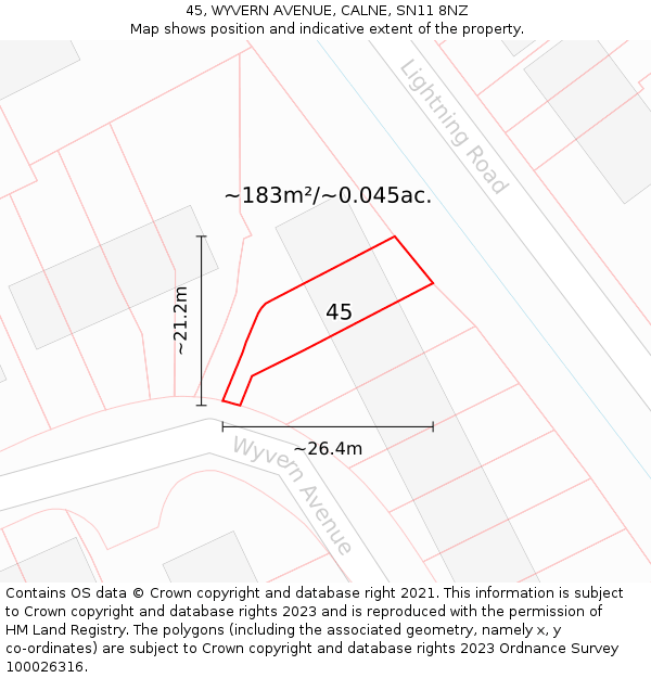45, WYVERN AVENUE, CALNE, SN11 8NZ: Plot and title map