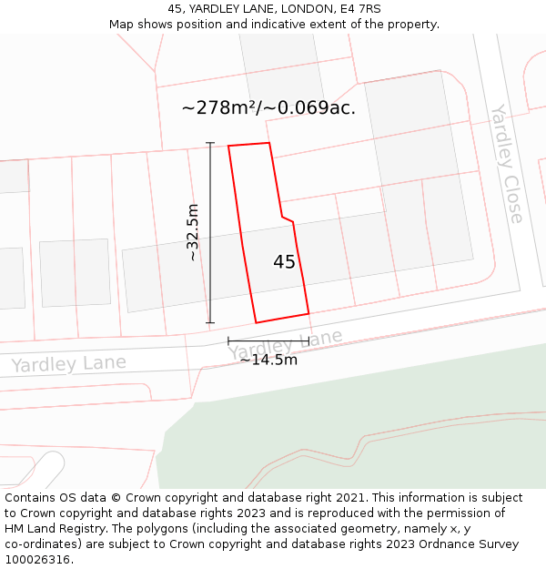 45, YARDLEY LANE, LONDON, E4 7RS: Plot and title map