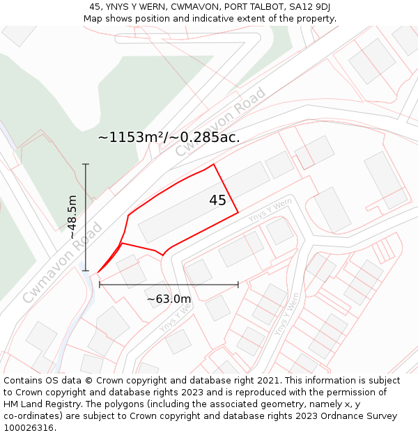 45, YNYS Y WERN, CWMAVON, PORT TALBOT, SA12 9DJ: Plot and title map