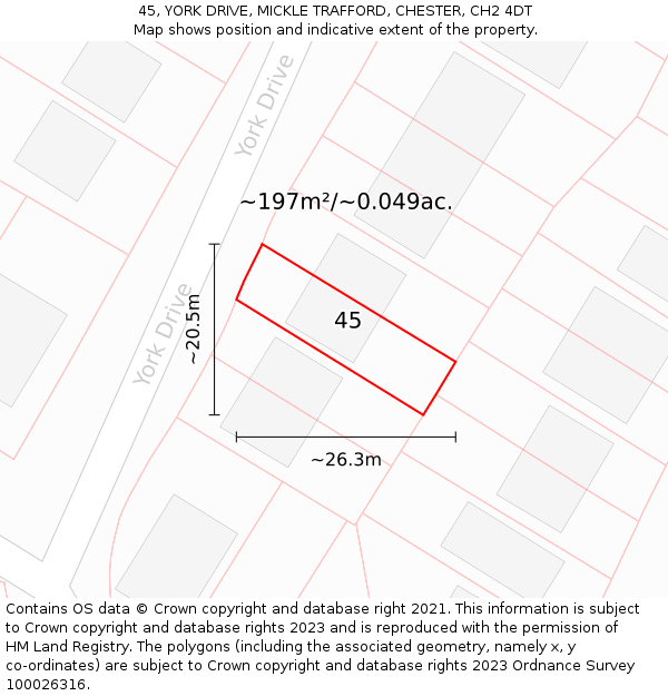 45, YORK DRIVE, MICKLE TRAFFORD, CHESTER, CH2 4DT: Plot and title map