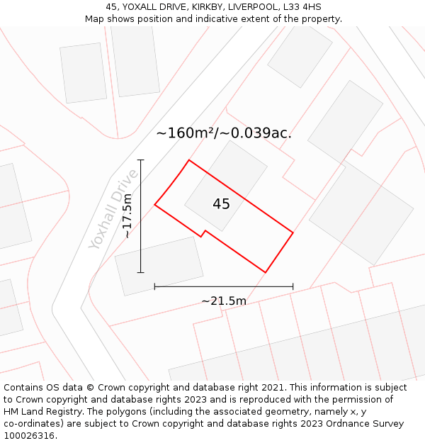 45, YOXALL DRIVE, KIRKBY, LIVERPOOL, L33 4HS: Plot and title map