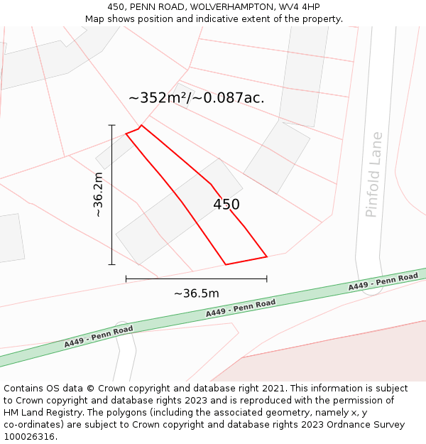 450, PENN ROAD, WOLVERHAMPTON, WV4 4HP: Plot and title map