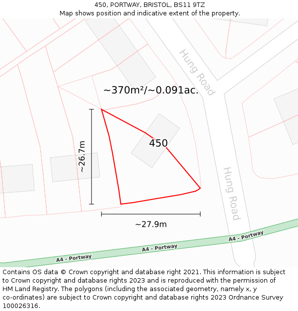 450, PORTWAY, BRISTOL, BS11 9TZ: Plot and title map