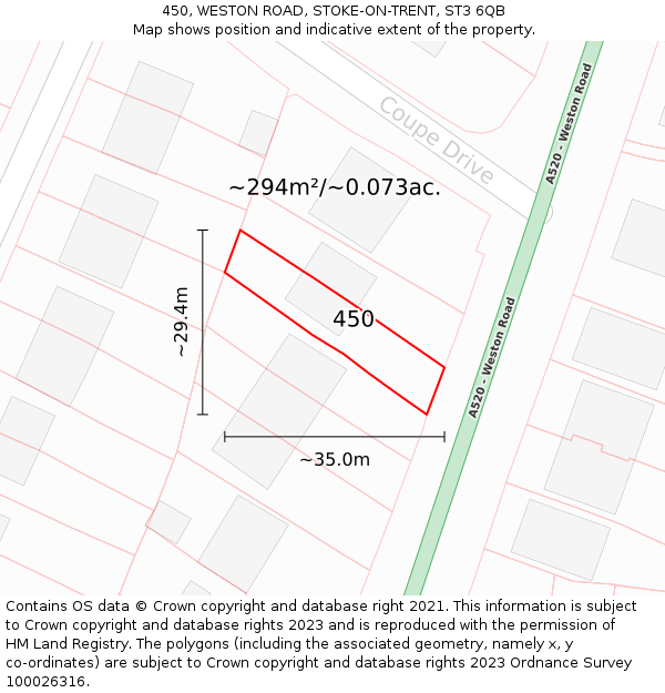 450, WESTON ROAD, STOKE-ON-TRENT, ST3 6QB: Plot and title map