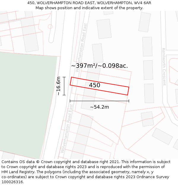450, WOLVERHAMPTON ROAD EAST, WOLVERHAMPTON, WV4 6AR: Plot and title map