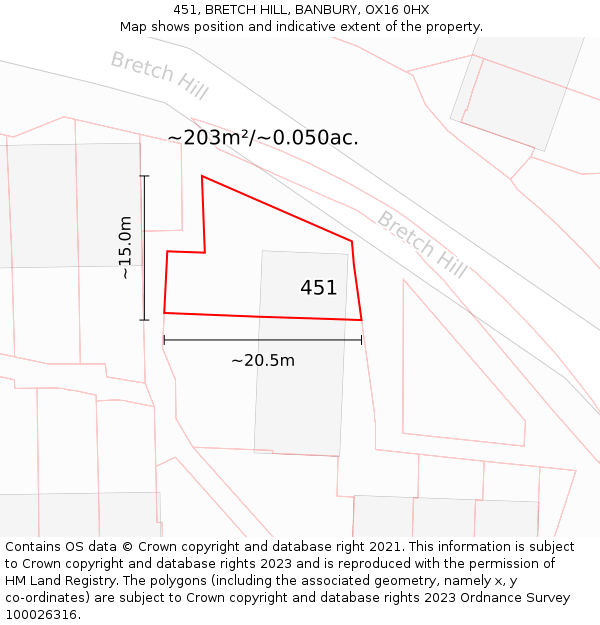 451, BRETCH HILL, BANBURY, OX16 0HX: Plot and title map