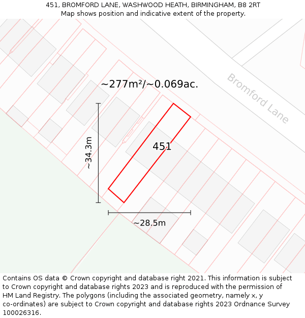 451, BROMFORD LANE, WASHWOOD HEATH, BIRMINGHAM, B8 2RT: Plot and title map