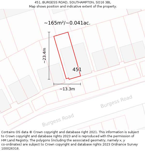451, BURGESS ROAD, SOUTHAMPTON, SO16 3BL: Plot and title map