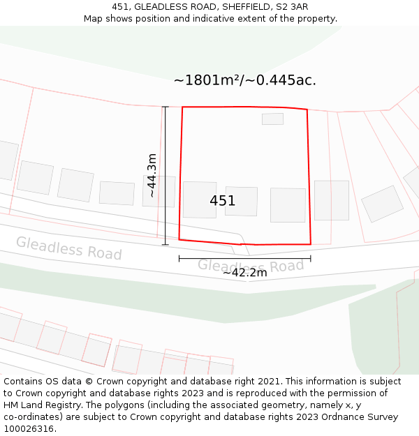 451, GLEADLESS ROAD, SHEFFIELD, S2 3AR: Plot and title map