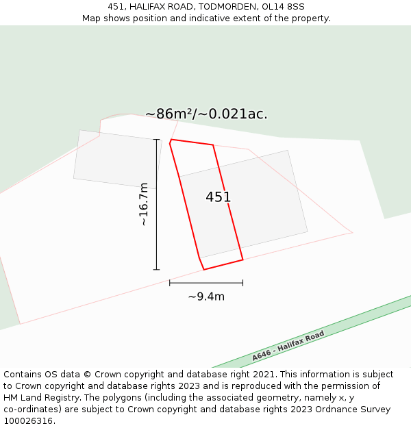 451, HALIFAX ROAD, TODMORDEN, OL14 8SS: Plot and title map