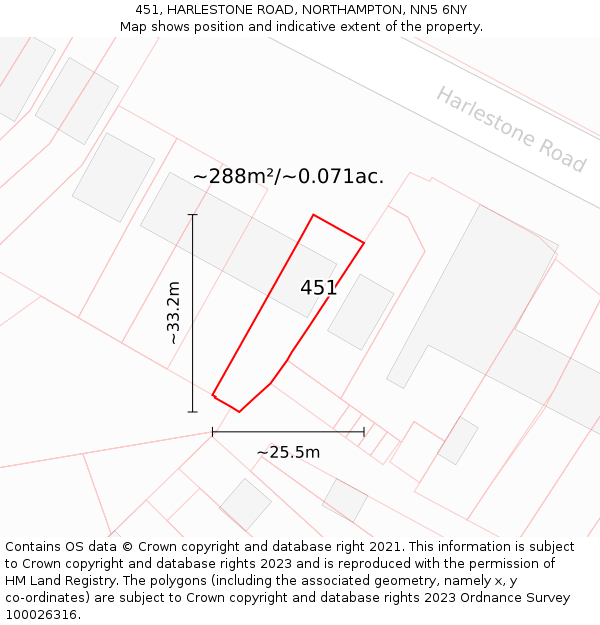 451, HARLESTONE ROAD, NORTHAMPTON, NN5 6NY: Plot and title map