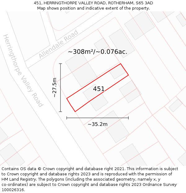 451, HERRINGTHORPE VALLEY ROAD, ROTHERHAM, S65 3AD: Plot and title map