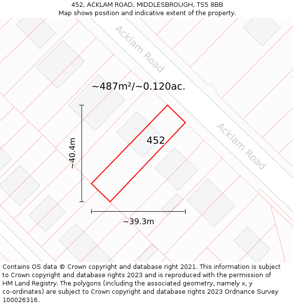 452, ACKLAM ROAD, MIDDLESBROUGH, TS5 8BB: Plot and title map
