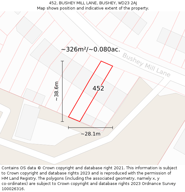 452, BUSHEY MILL LANE, BUSHEY, WD23 2AJ: Plot and title map