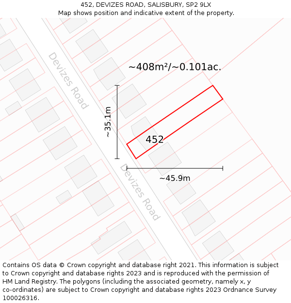 452, DEVIZES ROAD, SALISBURY, SP2 9LX: Plot and title map