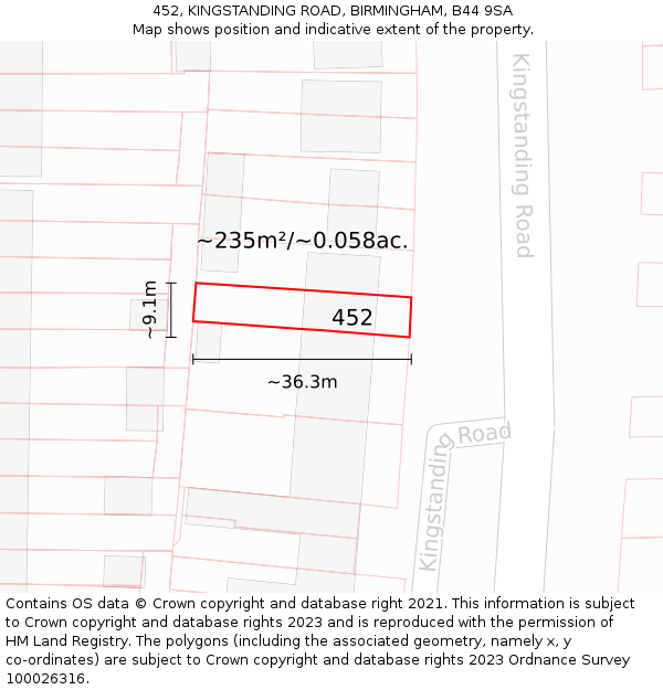 452, KINGSTANDING ROAD, BIRMINGHAM, B44 9SA: Plot and title map