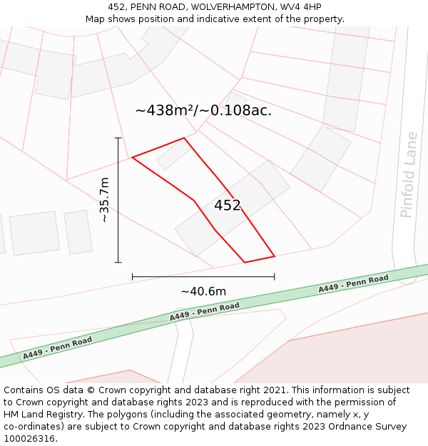 452, PENN ROAD, WOLVERHAMPTON, WV4 4HP: Plot and title map
