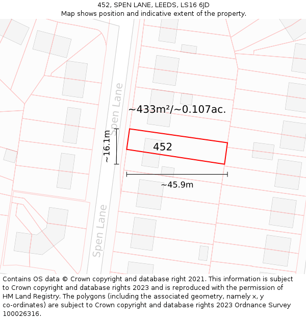 452, SPEN LANE, LEEDS, LS16 6JD: Plot and title map