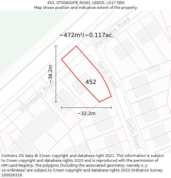 452, STONEGATE ROAD, LEEDS, LS17 5BG: Plot and title map