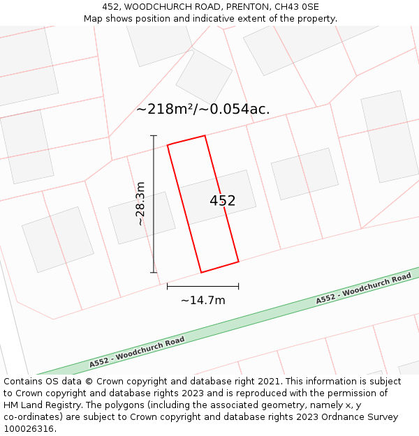 452, WOODCHURCH ROAD, PRENTON, CH43 0SE: Plot and title map