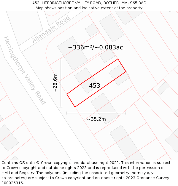453, HERRINGTHORPE VALLEY ROAD, ROTHERHAM, S65 3AD: Plot and title map