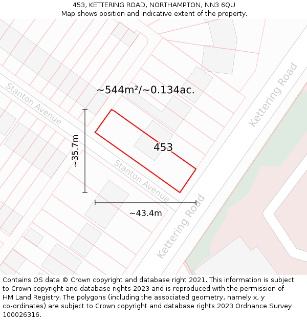 453, KETTERING ROAD, NORTHAMPTON, NN3 6QU: Plot and title map