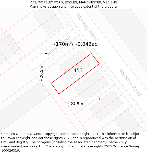 453, WORSLEY ROAD, ECCLES, MANCHESTER, M30 8HG: Plot and title map
