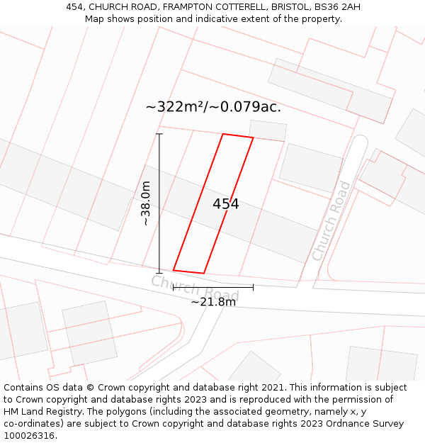 454, CHURCH ROAD, FRAMPTON COTTERELL, BRISTOL, BS36 2AH: Plot and title map