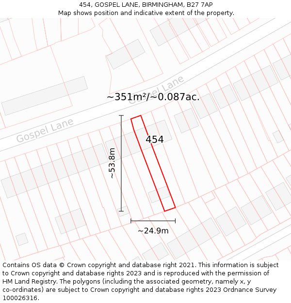 454, GOSPEL LANE, BIRMINGHAM, B27 7AP: Plot and title map