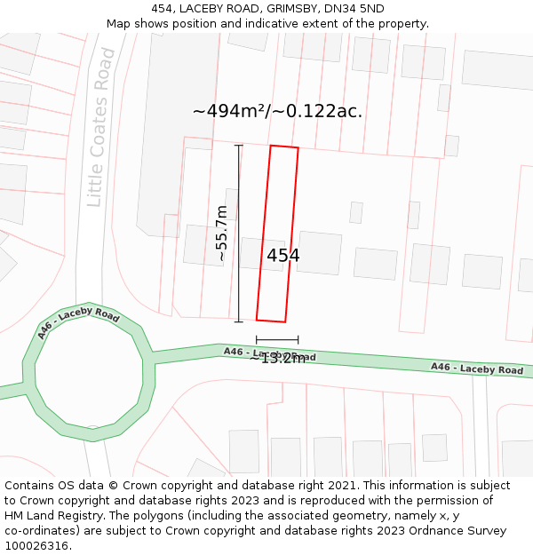 454, LACEBY ROAD, GRIMSBY, DN34 5ND: Plot and title map