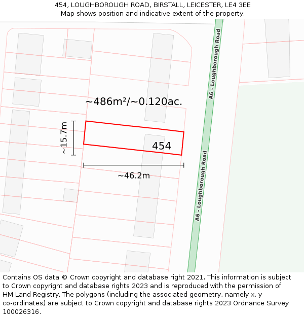 454, LOUGHBOROUGH ROAD, BIRSTALL, LEICESTER, LE4 3EE: Plot and title map