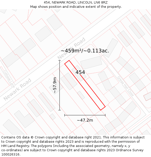 454, NEWARK ROAD, LINCOLN, LN6 8RZ: Plot and title map