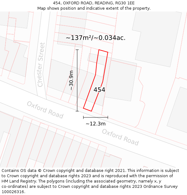454, OXFORD ROAD, READING, RG30 1EE: Plot and title map