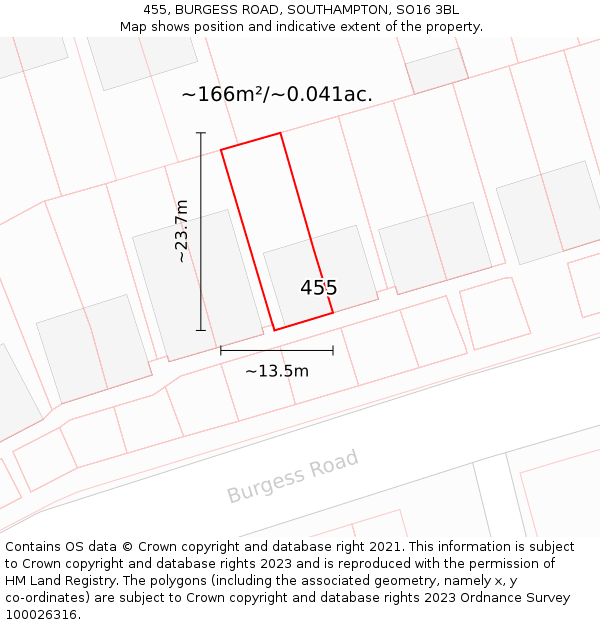 455, BURGESS ROAD, SOUTHAMPTON, SO16 3BL: Plot and title map