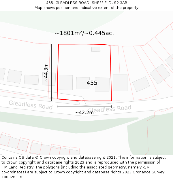 455, GLEADLESS ROAD, SHEFFIELD, S2 3AR: Plot and title map