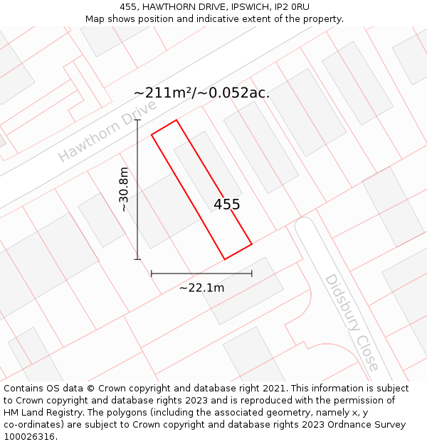 455, HAWTHORN DRIVE, IPSWICH, IP2 0RU: Plot and title map