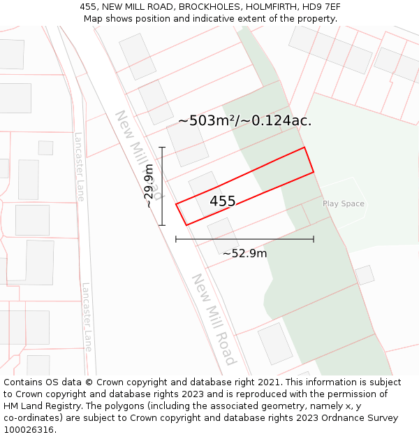 455, NEW MILL ROAD, BROCKHOLES, HOLMFIRTH, HD9 7EF: Plot and title map