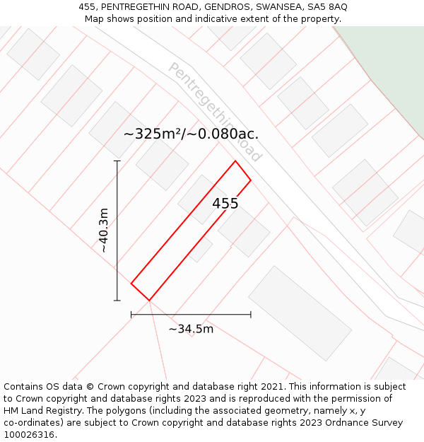 455, PENTREGETHIN ROAD, GENDROS, SWANSEA, SA5 8AQ: Plot and title map