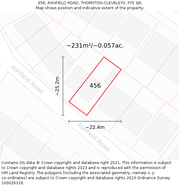 456, ASHFIELD ROAD, THORNTON-CLEVELEYS, FY5 3JA: Plot and title map