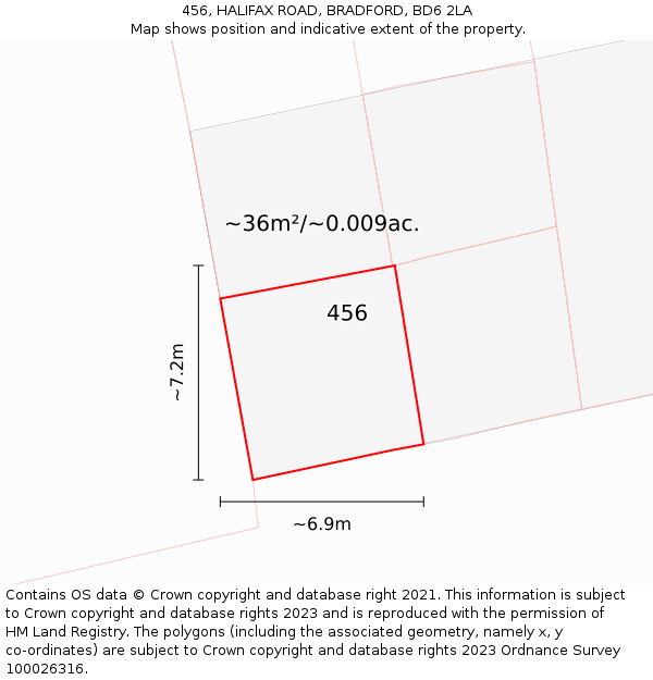 456, HALIFAX ROAD, BRADFORD, BD6 2LA: Plot and title map
