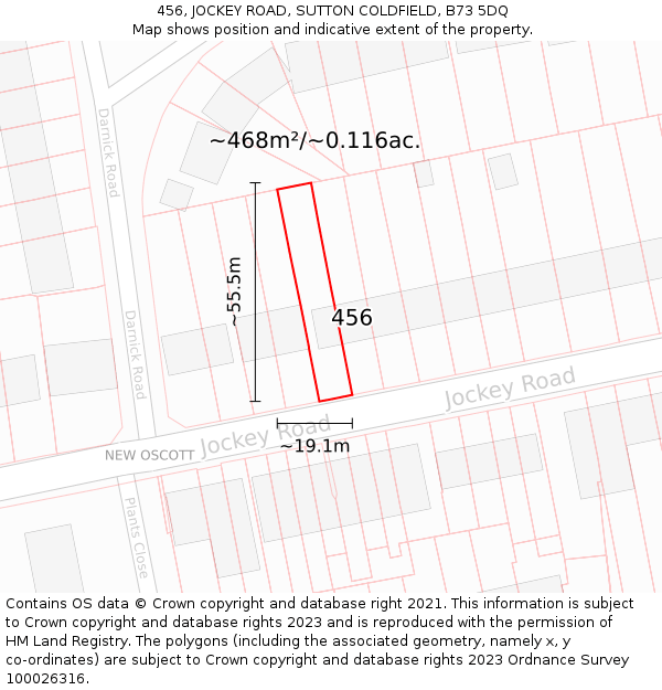 456, JOCKEY ROAD, SUTTON COLDFIELD, B73 5DQ: Plot and title map